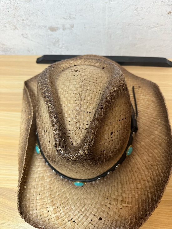 Freedom Hats Woven Straw Western Hat in Natural with Faux turquoise NWT - Picture 2 of 6